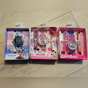 NEW Disney Frozen, Disney Minnie Mouse, and Barbie flashing LCD watches